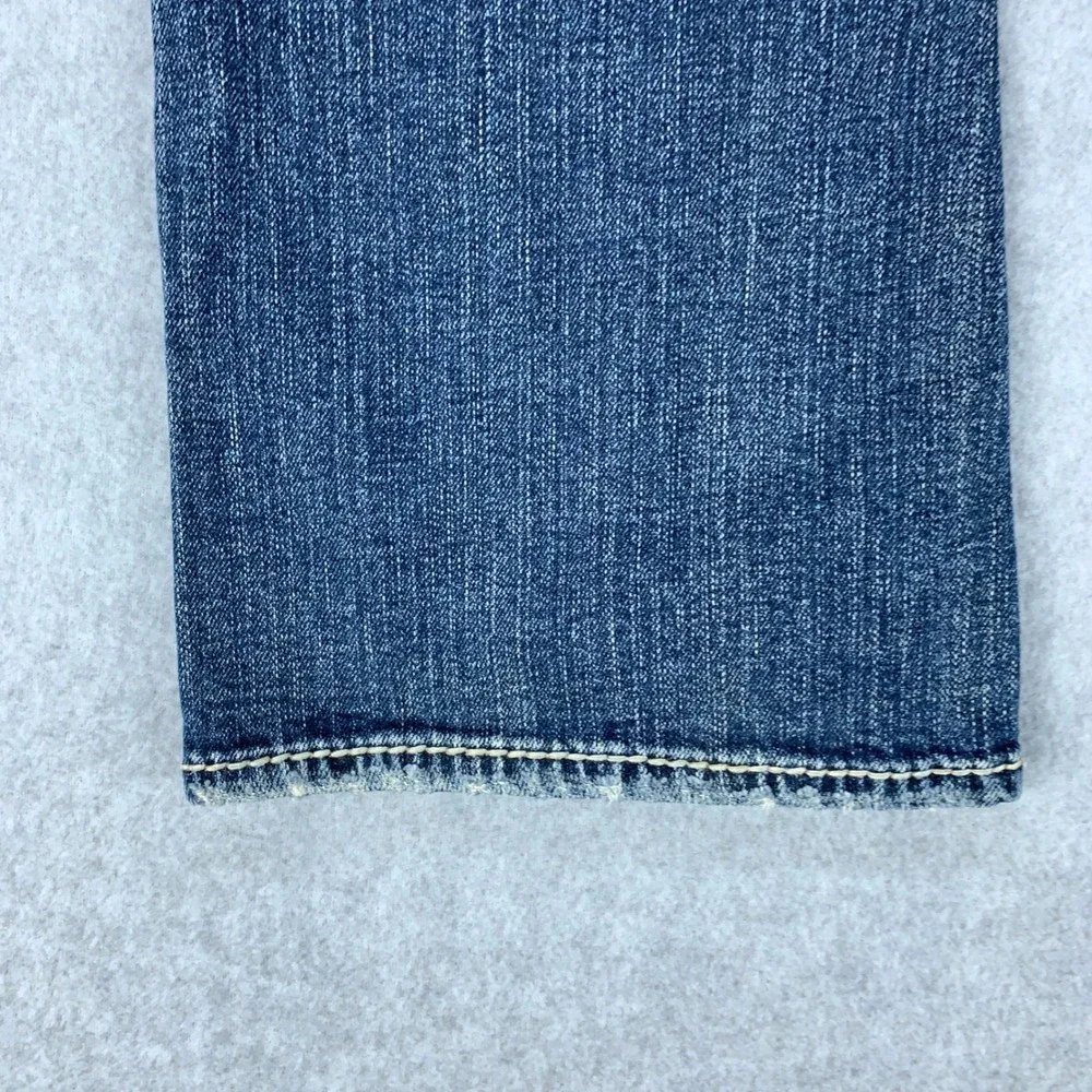Silver Jeans Tuesday Low Boot Women 27 Blue Distressed Embroidered Bootcut Denim